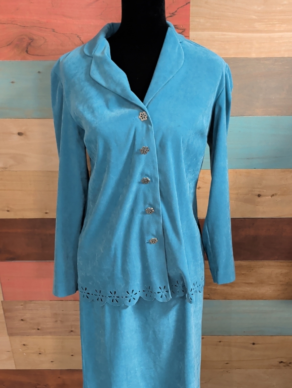 Leslie Fay Teal Blue Two-Piece Skirt Set